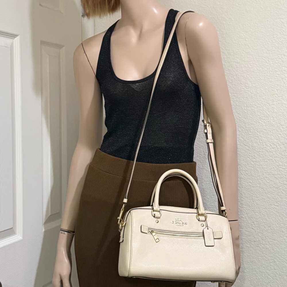 COACH 79946 Rowan Crossgrain Leather Satchel Shoulder Crossbody Bag Chalk / Gold - Picture 7 of 16